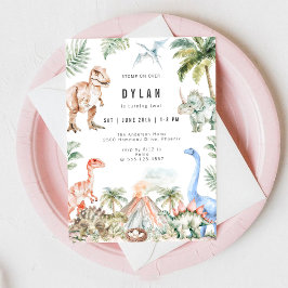 Invitación Watercolor Dinosaur Kids Birthday Party Invitation