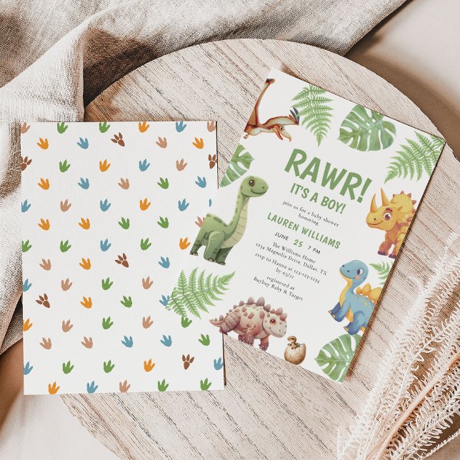 Invitación Watercolor Dinosaur Rawar Es Un Niño Baby Shower (Subido por el creador)