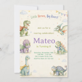 Invitación Watercolor Dinosaur Superhero Birthday