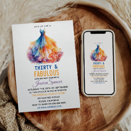 Invitación Watercolor Dress 30th Birthday Elegant & Feminine 