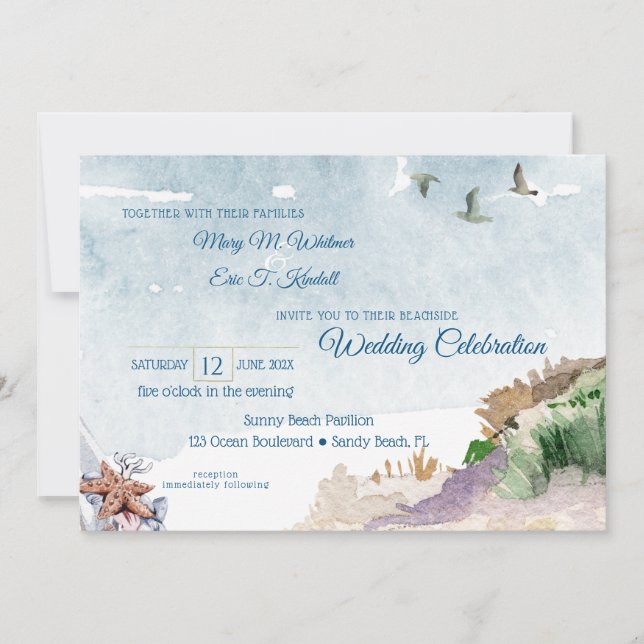 Invitación Watercolor Driftwood Boho Beach Wedding (Anverso)