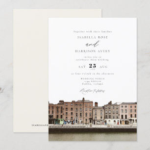 Invitación Watercolor Dublin Ireland Skyline River Boda