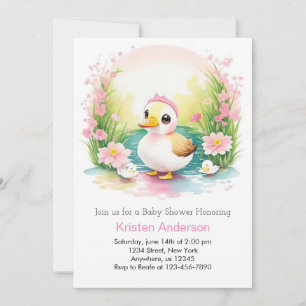 Invitación Watercolor Duck Cute Chica Rosa Baby Shower
