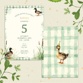 Invitación Watercolor Duck Teal, Yellow First Birthday Party