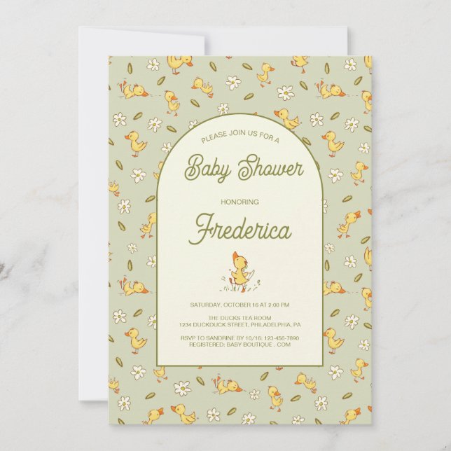 Invitación Watercolor Duckling Baby Shower (Anverso)