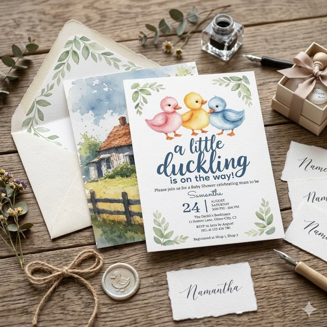 Invitación Watercolor Duckling Baby Shower Invitation  (Subido por el creador)