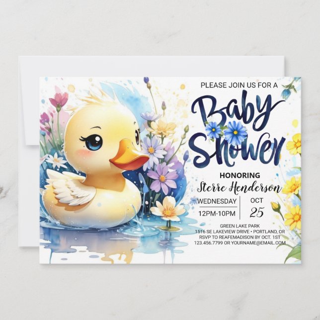 Invitación Watercolor Duckling Baby Shower Whimsy (Anverso)