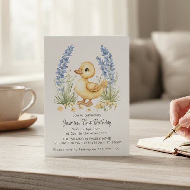 Invitación Watercolor Duckling First Birthday Invitation (Subido por el creador)