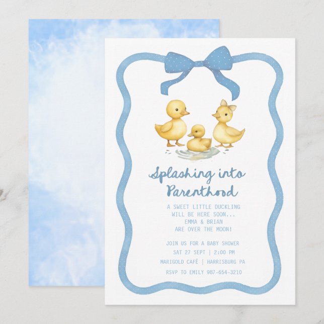Invitación Watercolor Duckling Puddle Splash Gender Neutral (Anverso / Reverso)