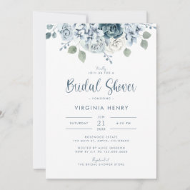 Invitación Watercolor Dusty Blue Bridal Shower