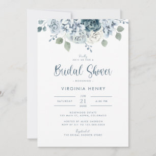 Invitación Watercolor Dusty Blue Bridal Shower