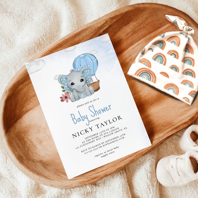 Invitación Watercolor Dusty Blue Elephant Baby Shower (Subido por el creador)