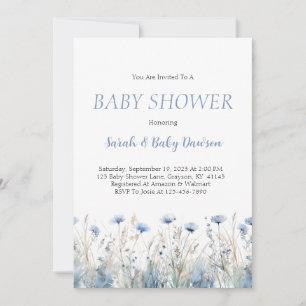 Invitación Watercolor Dusty Blue Floral Baby Shower