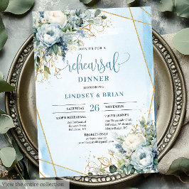 Invitación Watercolor Dusty Blue Floral Frame Cena