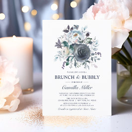 Invitación Watercolor Dusty Blue Navy Floral Bridal Brunch