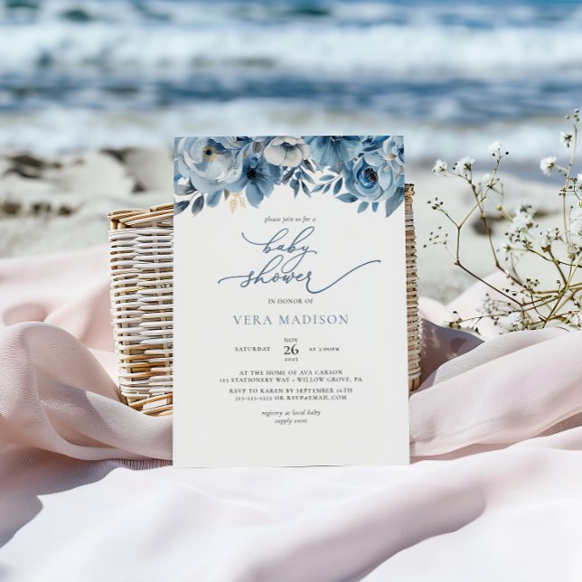 Invitación Watercolor Dusty Blue Winter Baby Shower (Subido por el creador)