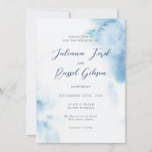 Watercolor Dusty Blue Winter Wedding Invitation