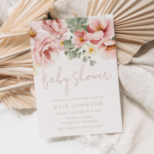 Invitación Watercolor Dusty Rosa Hermoso Baby Shower