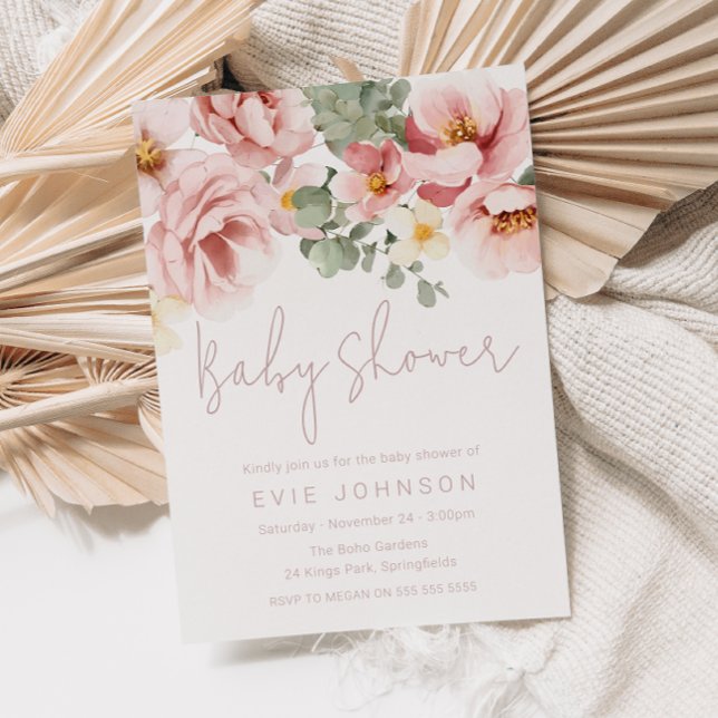 Invitación Watercolor Dusty Rosa Hermoso Baby Shower (Subido por el creador)