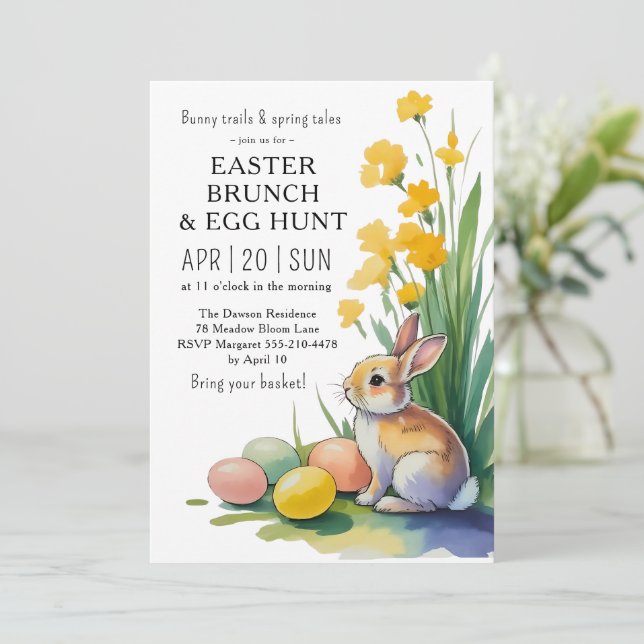 Invitación Watercolor Easter Brunch Egg Hunt Invitation (Anverso de pie)