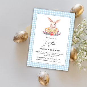 Invitación Watercolor Easter Brunch Floral bunny Gingham