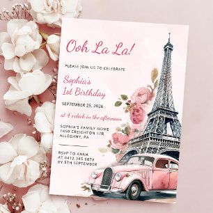 Invitación Watercolor Eiffel Tower París Primer Fiesta de cum