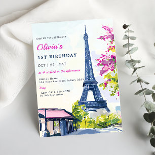 Invitación Watercolor Eiffel Tower París Primer Fiesta de cum