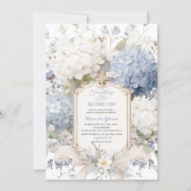 Invitación Watercolor Elegant  Something Blue Bridal Shower (Anverso)