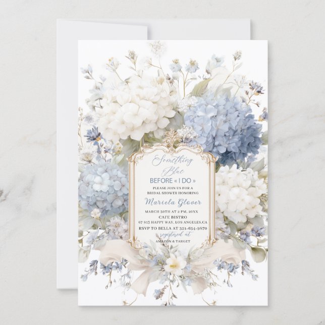 Invitación Watercolor Elegant  Something Blue Bridal Shower (Anverso)
