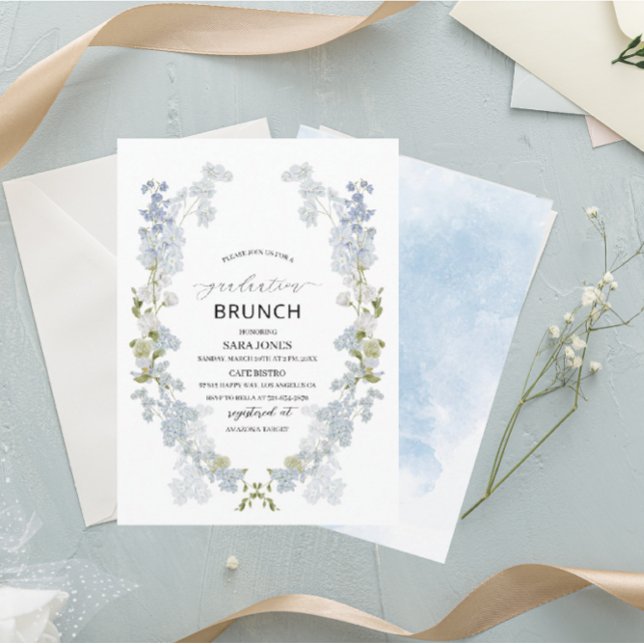 Invitación Watercolor Elegante flores azules Brunch (Subido por el creador)