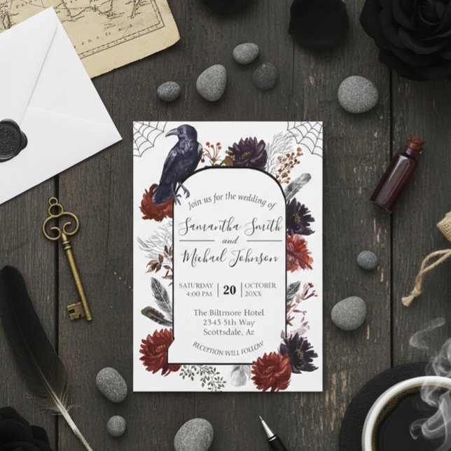 Invitación Watercolor Elegante Halloween Floral Boho Feather  (Subido por el creador)