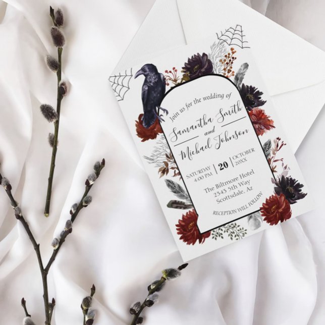 Invitación Watercolor Elegante Halloween Floral Boho Feather  (Subido por el creador)