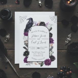 Invitación Watercolor Elegante Halloween Floral Boho Purple