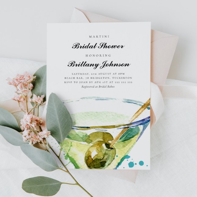 Invitación Watercolor Elegante Martini Bridal Shower (Subido por el creador)