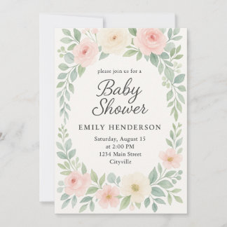 Invitación Watercolor Elegante Pastel Floral Baby Shower