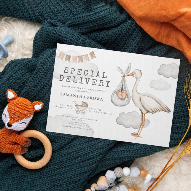 Invitación Watercolor Elegante Stork Baby Shower (Subido por el creador)