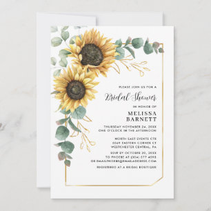 Invitación Watercolor Elegante Sunflower Floral Bridal Shower