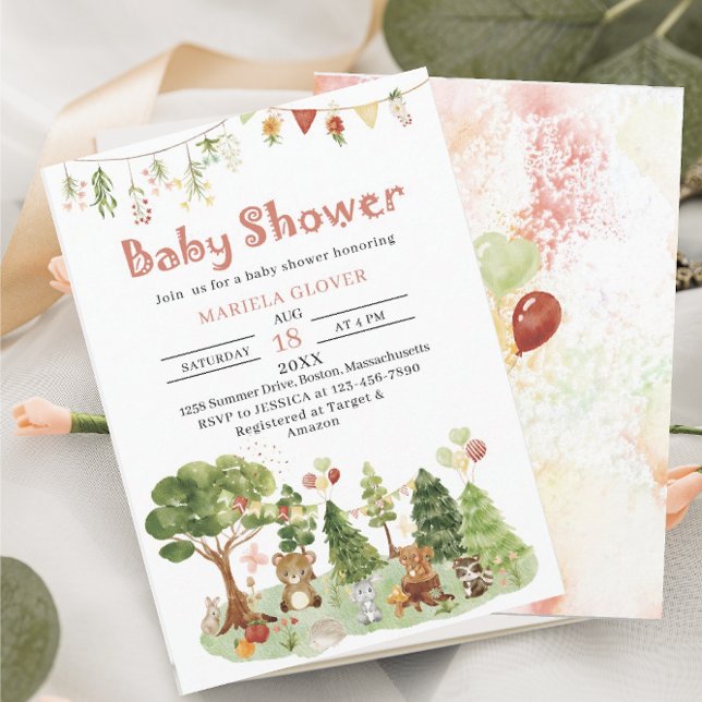 Invitación Watercolor Elegante Woodland Fiesta Baby Shower (Subido por el creador)