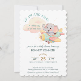 Invitación Watercolor Elephant Airplane Boy Invitation