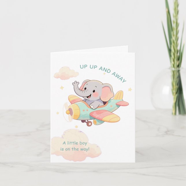 Invitación Watercolor Elephant Airplane Boy Invitation (Anverso)