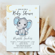 Watercolor Elephant Baby Shower Boy, Blue and Gray
