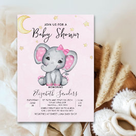 Invitación Watercolor Elephant Baby Shower Girl Pink