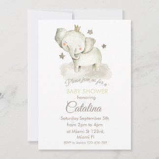 Invitación Watercolor Elephant Baby Shower Invitation