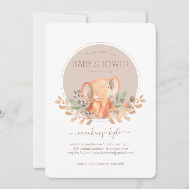 Invitación Watercolor Elephant Boho Safari Baby Shower (Anverso)