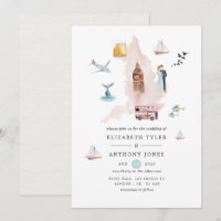 Watercolor England Reino Unido Boda de destino de 
