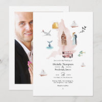 Watercolor England Reino Unido Boda de destino de 