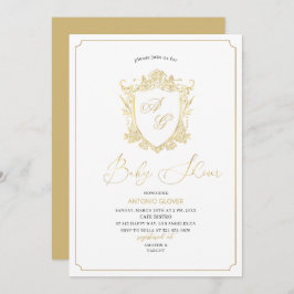 Invitación Watercolor escudos dorados bebé Ducha