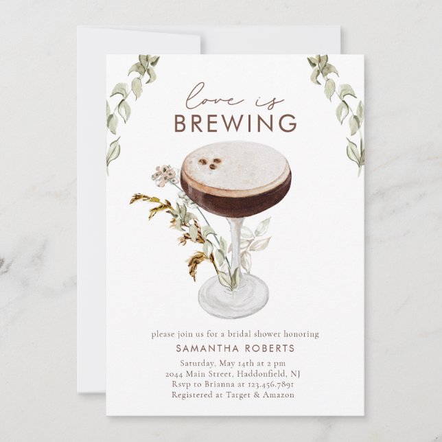 Invitación Watercolor Espresso Martini Bridal Shower (Anverso)