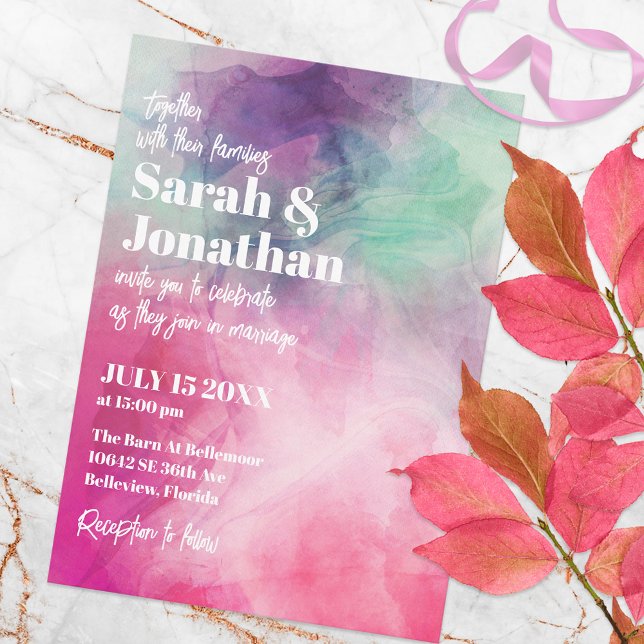 Invitación Watercolor Estético Abstract Pink Purple Boda (Subido por el creador)