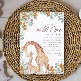 Invitación Watercolor Eucalypt Wild One Giraffe Baby Shower
